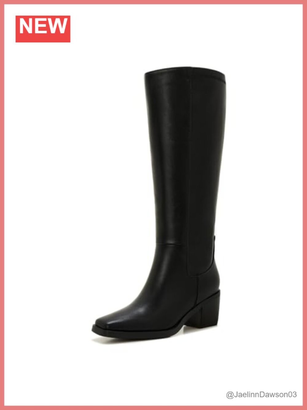 Wide Calf Knee High Boots Women Faux Leather Square Toe Low Heel Side Zipper